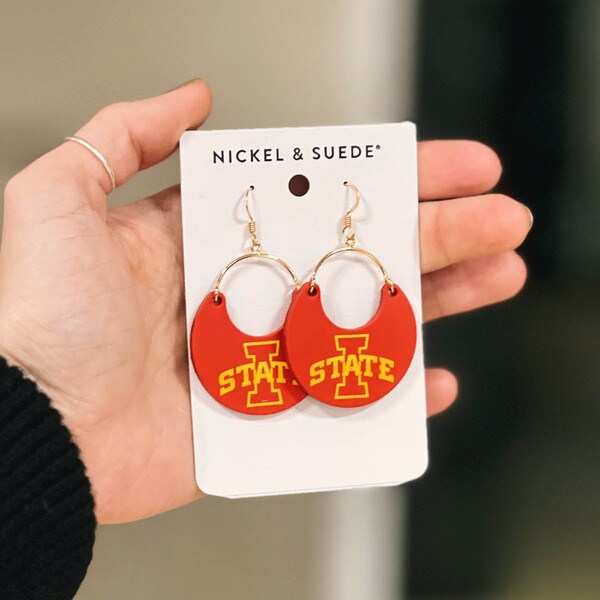 I-State Cardinal & Gold Dangle Earrings